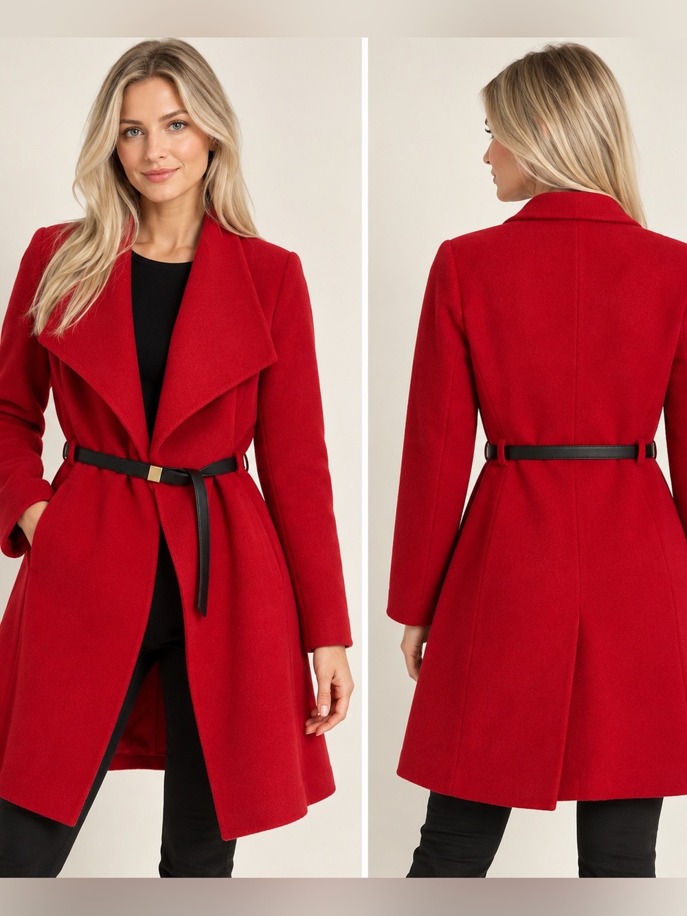 Banana Republic Red 90% Wool Draped Robe Coat Small